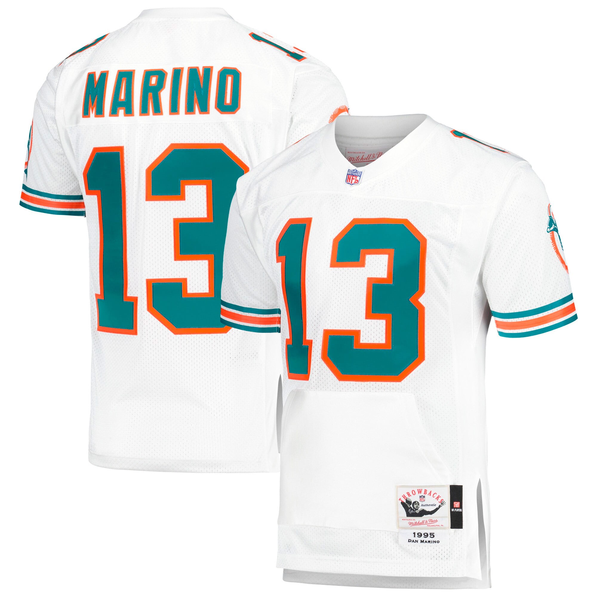 Maillot de poche pour joueur retraité Mitchell & Ness Dan Marino blanc des Dolphins Miami 1995 authentique